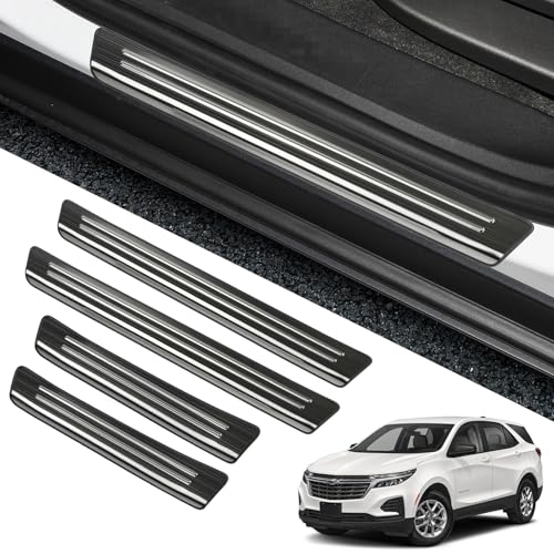 YOJOJOCO Door Sill Protector for Chevy 2018-2024 2025 Equinox Accessories Stainless Steel Front and Rear Door Car Pedal Kick Guards Protection (Black Brushed)