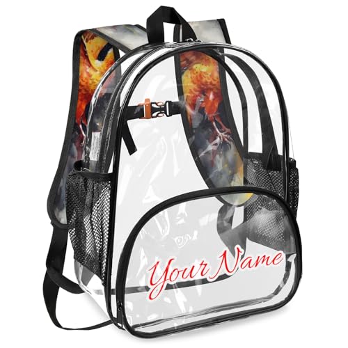 Personalized Small Clear Backpack Stadium Approved Heavy Duty PVC Plastic Custom Phoenix Birds Transparent Backpacks See Through Bag with Name, Bird Phoenix2