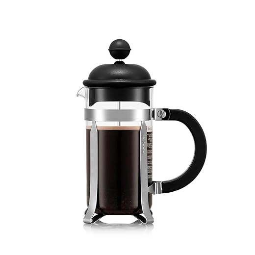 Bodum Caffettiera French Press Coffee Maker, Black Plastic Lid and Stainless Steel Frame, 3-Cup, 12-Ounce