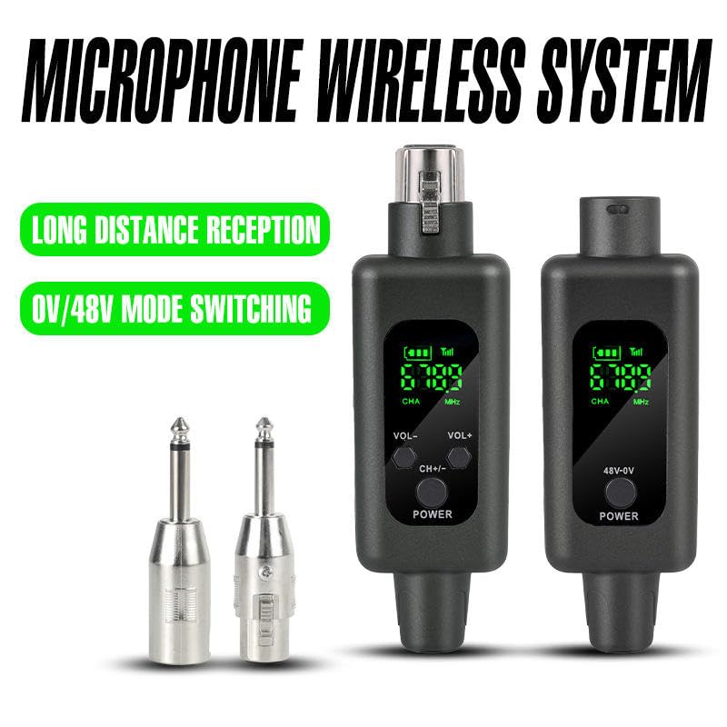 Image of kh Professional Wireless UHF Microphone System - XLR Transmitter & Receiver Kit for Dynamic /Condenser Microphones, Electric Guitar, Organ, Guitar Amplifier & Musical Instruments