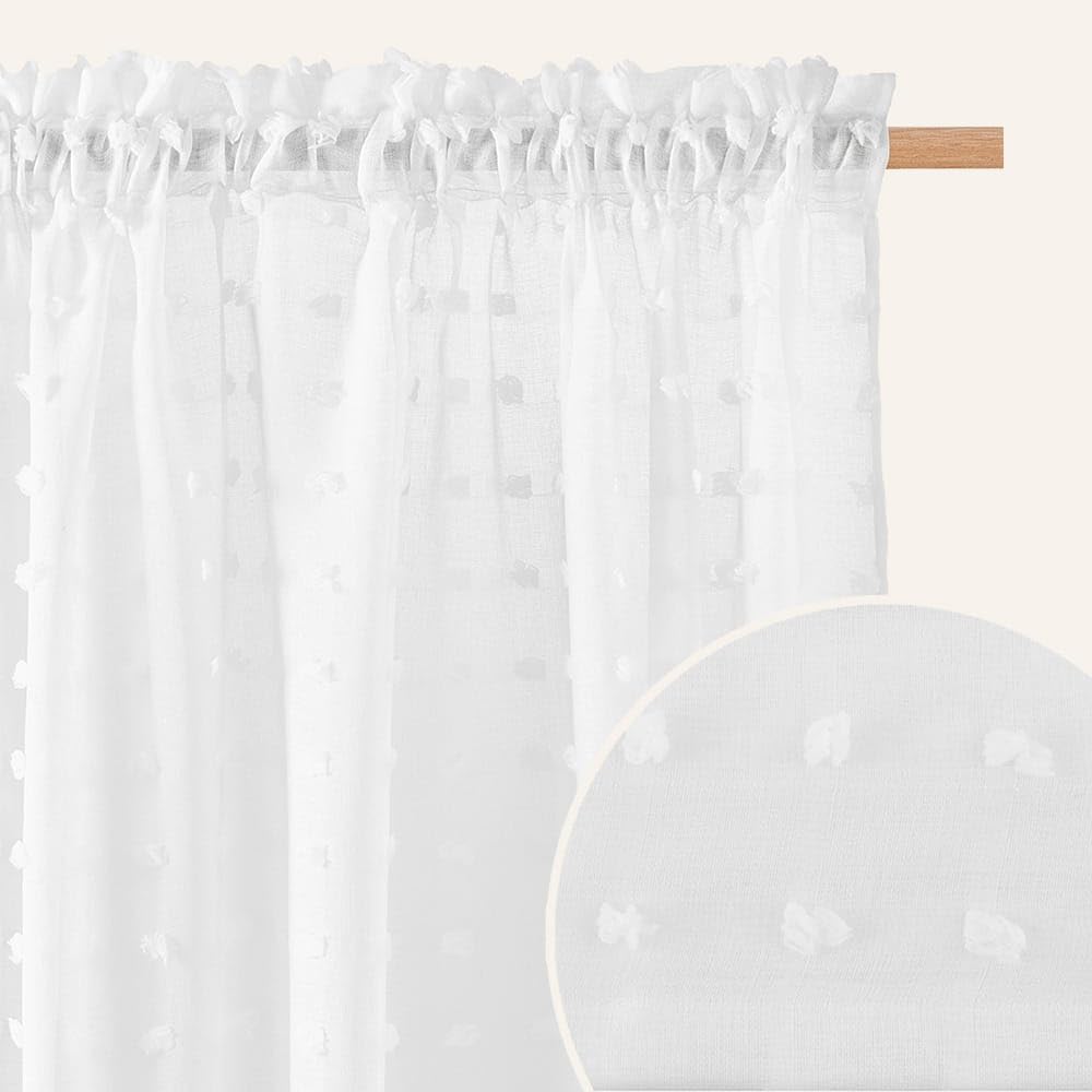 ROOM99 Casablanca Curtain with Ruffle Tape 140 x 230 cm Width x Height Living Room Transparent Modern Curtain Scarf Living Room Bedroom for Rail System White Pompoms - Image 4