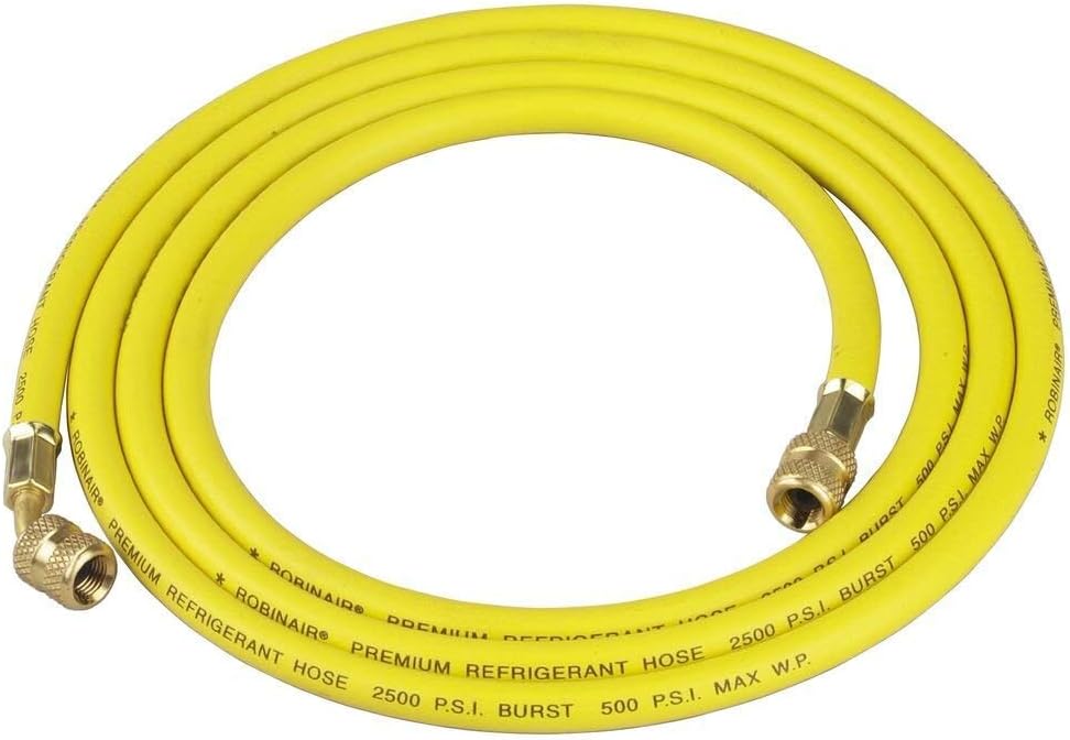 31096 1/4" Premium Refrigerant Charging Hose - 96" Long, Yellow, Standard Fittings