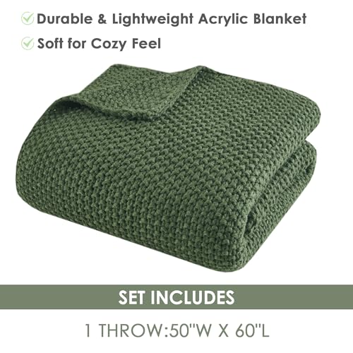 Image of Ink+Ivy Bree Knit Throw Blanket for Bed, Sofa, and Couch, Lightweight, Breathable, Soft & Cozy Summer Blanket, Throw (50 in x 60 in) Green