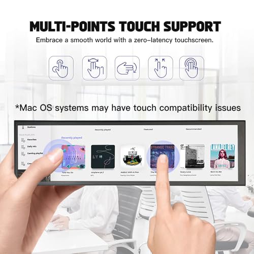 Image of 8.8 inch Small Mini Touchscreen Monitor 480x1920 IPS USB Type C Long Stretched Bar 600cd /m2 High Brightness Adjustable Strip Display for Windows Computer PC Sub Screen