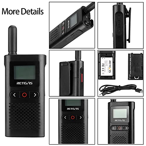 Retevis RB628 Walkie Talkie con Auricular, Walkie Talkies Recargable, PMR446 16 Canales Licencia Libre, 1500 mAh, Pantalla LCD, VOX, Walkie-Talkie Largo Alcance para Escuela (6 Piezas, Negro)