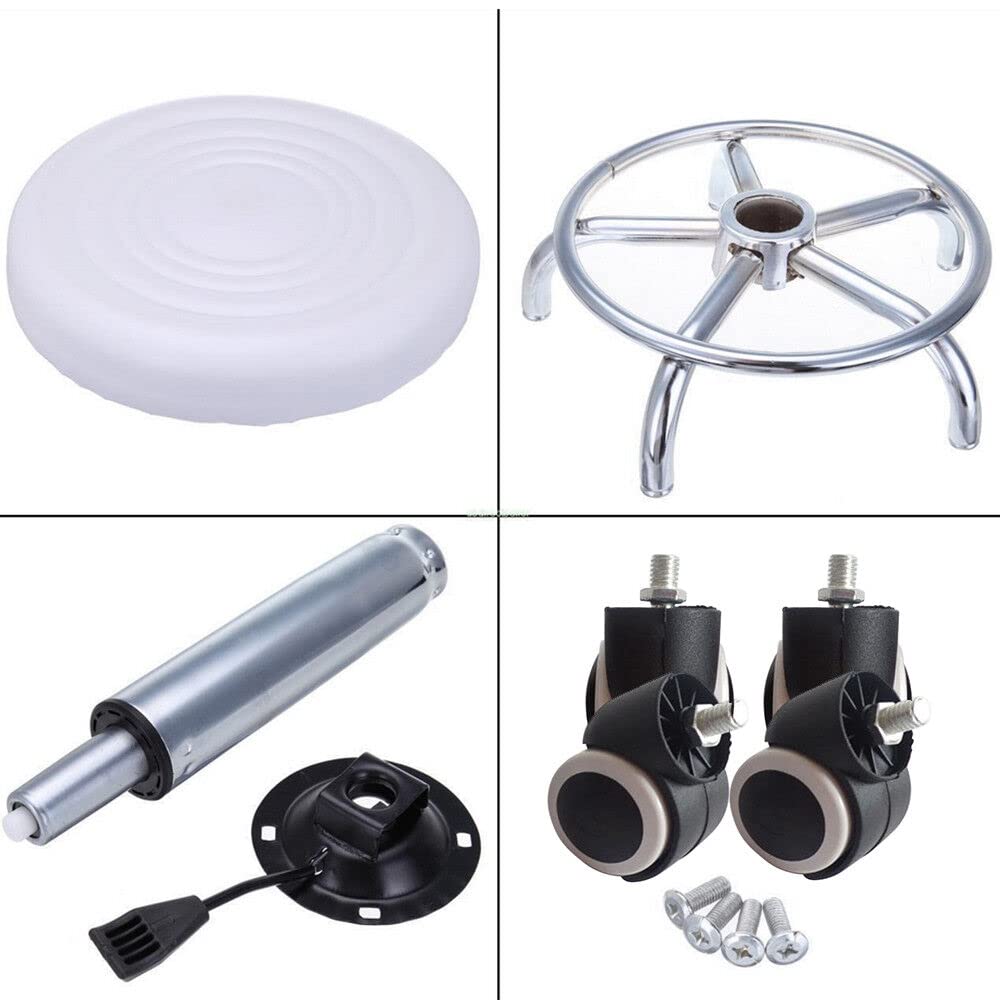 Sgabello girevole da lavoro, 33 cm, altezza regolabile, da barbiere, girevole a 360°, per ufficio, salone, massaggio, spa, ergonomia, girevole in altezza, colore: bianco, NGI7WDBKF-DKTD