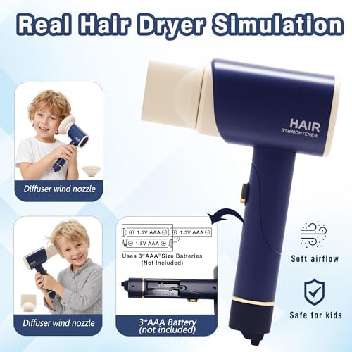 Pretend Play Toys for Kids,Toddler Shaving Kit Barbershop Accessories Hair Salon Set with 3-Tier Storage Box , Realistic Hair Clipper & Blow Dryer, Birthday Gifts for Boys Girls Ages 3-8