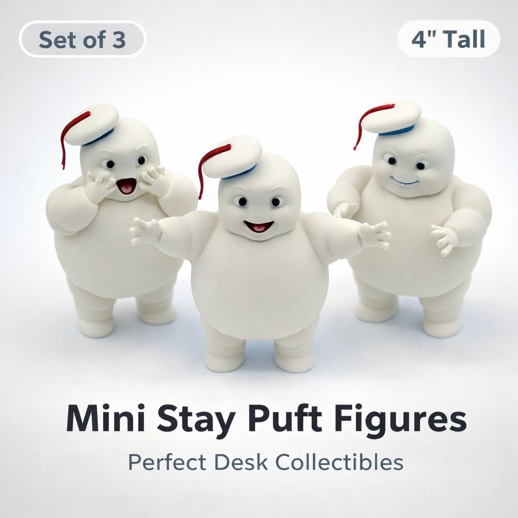 Mini Stay Puft Marshmallow Figures - Set of 3 – Cute Desk Decor Collectible Figures – Funny Office Toys, Small Display Statues for Shelves, Gifts, Cake Toppers & Novelty Collectibles