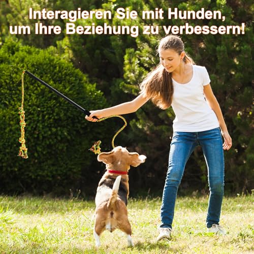 HYSHLC Reizangel Hunde, Reizangel für Hund Große Längenverstellbare, Aktives Hundespielzeug Unzerstörbar, Hundetraining mit Knotenspielzeug Grün und Orange