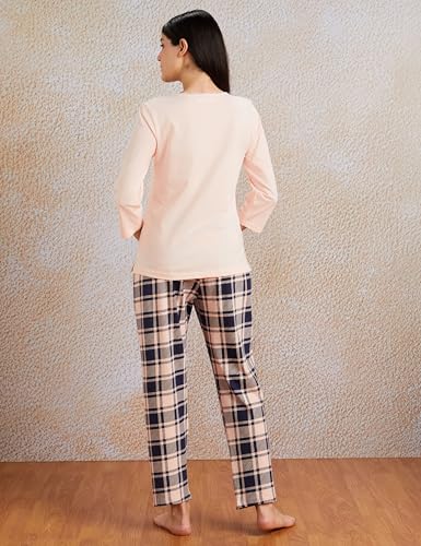 Image of Amazon Brand - Symbol Women's Cotton Regular Fit T-Shirt and Pajama Night Suit | Two Piece Set (Available in Plus Sizes)