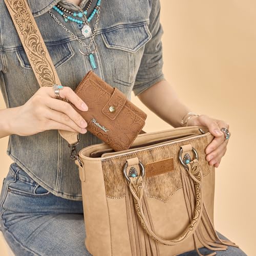 Montana West Brown Wallets for Women Embossed Floral Wallet Womens Trifold Small Wallets Woman Card Cash Wallet Ladies Female RFID Wallets with ID Window - Image 4