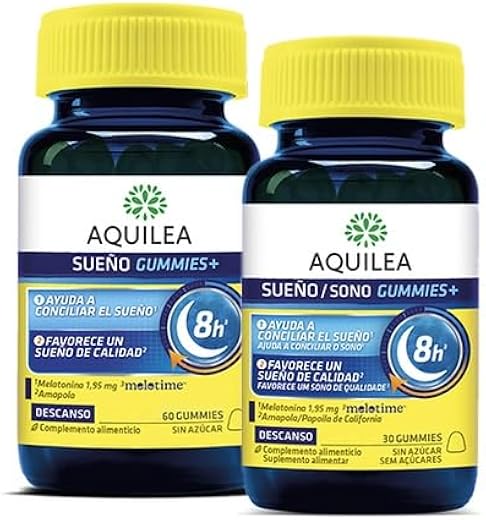 AQUILEA Sueño Gummies | Paquete de 2 unidades de 30 y 60 gominolas | Sueño profundo de calidad | Sin azúcar | 8h de descanso