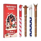LVZONGXIN 4-er Radierbare Gelstifte Weihnachten 0,7 mm Spitze, 4 Faber- Blau, Rot, Schwarz, Grün, Lebkuchenmann Radierbare Stifte Weihnachten, Weihnachtsmann Radierbarer Gelschreiber