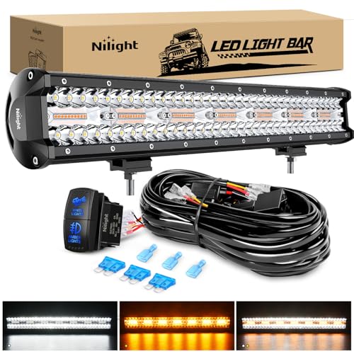 Image of Nilight 20Inch Off-Road LED Light Bar White Amber 3 Lighting Modes | 420W Driving Fog Light Spot Flood Lights with 18AWG Wiring Harness for Truck Car ATV SUV Jeep Boat