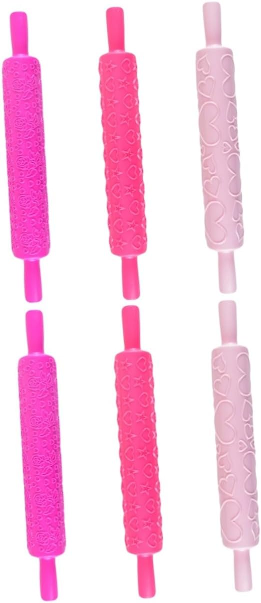 Zerodeko 6 Pcs Love Rolling Pin Bake Cookies Embossing Tool Kitchen Roller Pastry Roller Stick Cookies Dough Rolling Pin Bakery Clay Rolling Pin Roller Pin Plastic Embossed Embossing Roller