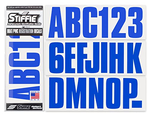 Image of STIFFIE Uniline Blue 3 inch Boat & PWC Registration Decals • Numbers Letters Stickers