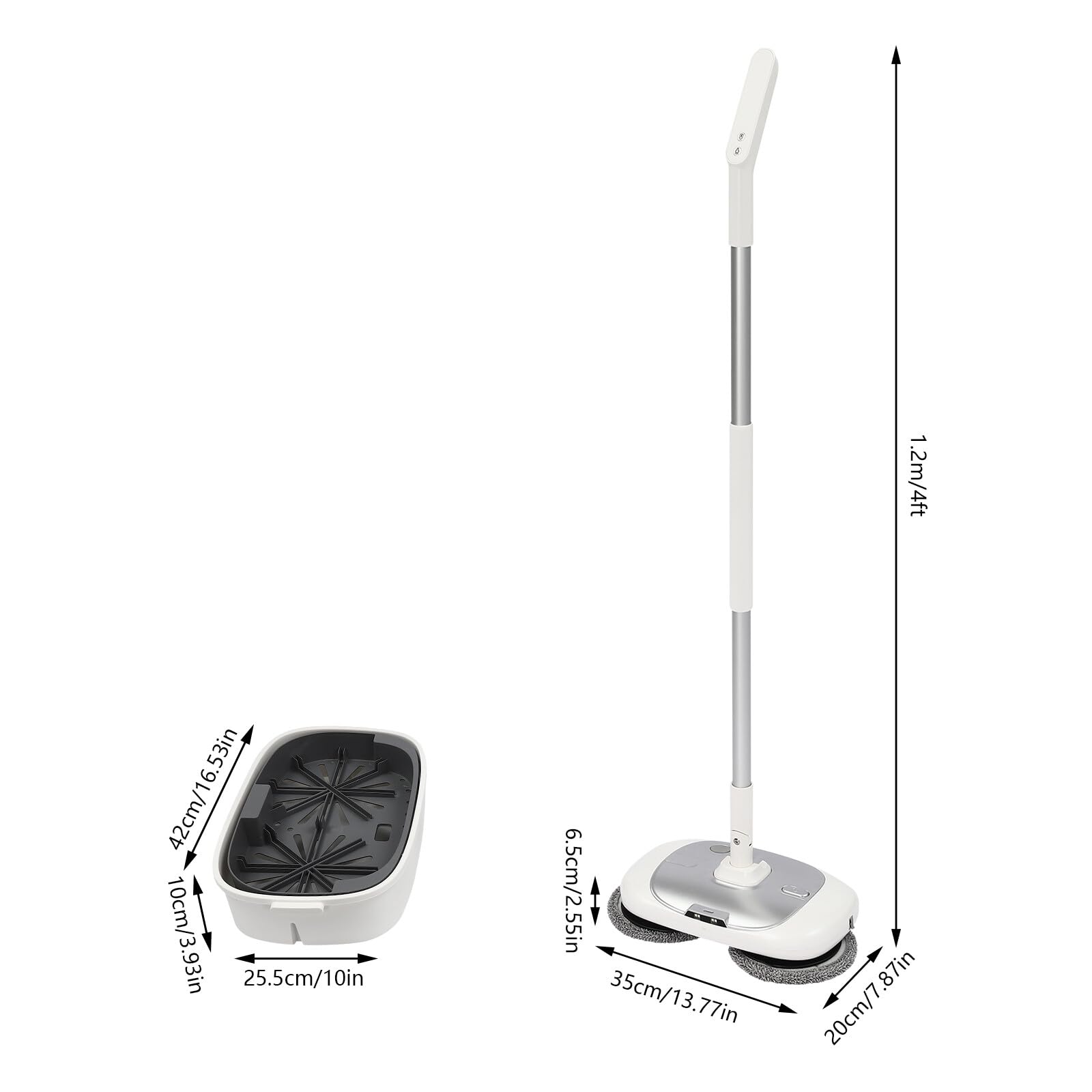 Mopa eléctrica inalámbrica, 40 W, 150 rpm, con cubo de limpieza, función de pulverización, 2000 mAh, depósito de 400 ml, 100 min, fregona eléctrica LED para azulejos, madera y laminado