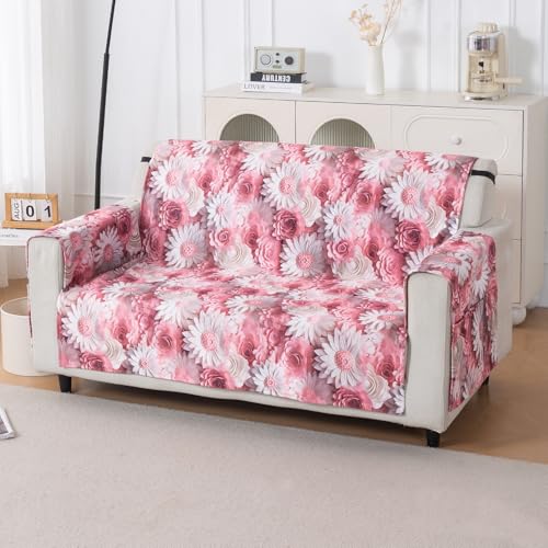 HOKIPO 'Nature Muse' Premium HD Printed Holland Velvet Sofa Cover 2 Seater – Blush Bouquet (IN-911-D6)