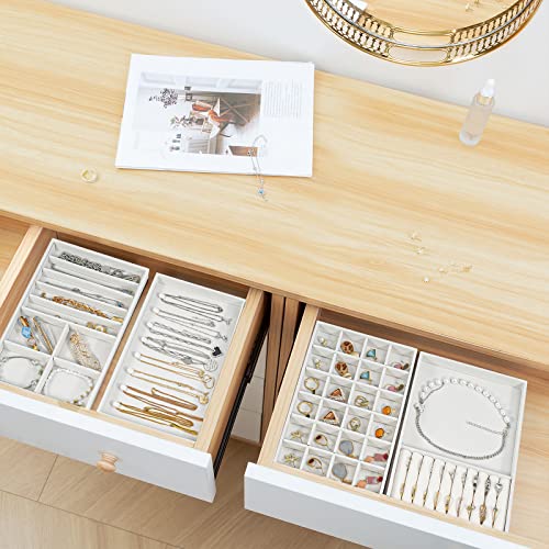 Image of ProCase Stackable Jewelry Organizer Trays for Drawers, Jewelry Drawer Inserts Container Display Case Storage for Earring Necklace Rings Bracelet with Removable Dividers -Warmwhite, 4 Layers