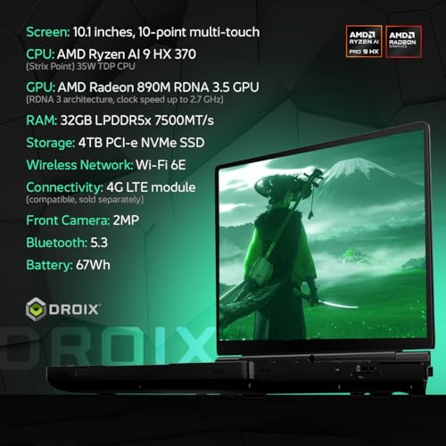 Image of GPD Win Max 2 Handheld Gaming PC, 10.1-Inch Touchscreen, AMD Ryzen, Gaming Controls, Backlit Keyboard, OCuLink Port - 2025 Edition (Ryzen AI 9 HX 370), 32GB RAM / 4TB SSD, Matte Black