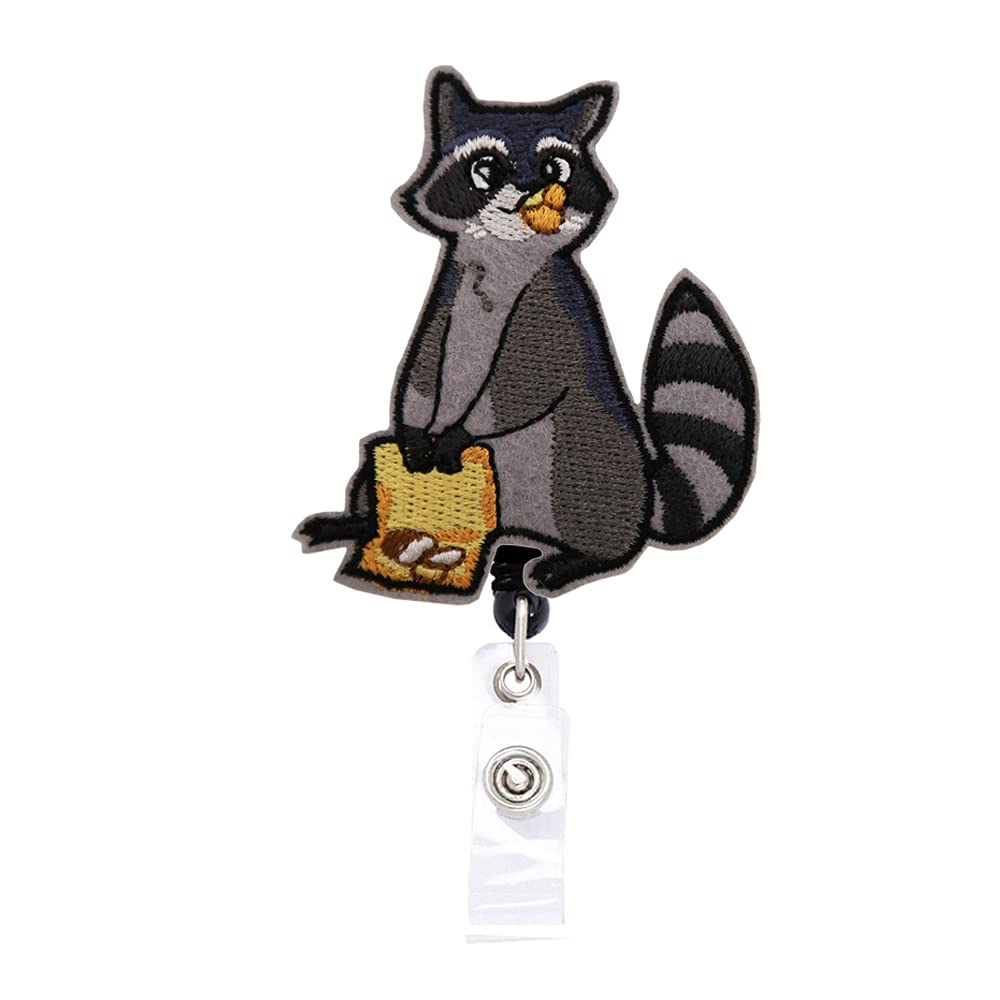 Rockapatch Raccoon Retractable Name Card ID Badge Lanyard Holder Reel with Alligator Clip, 24 inches Thick Pull Cord
