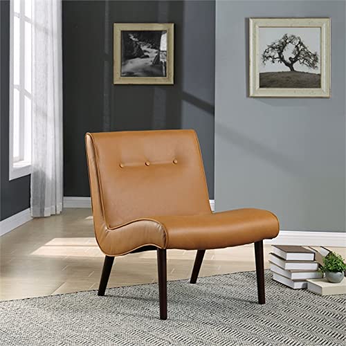 New Pacific Direct Alexis Tufted Mid Mod Bonded Leather Chair,Brown Legs,Vintage Caramel Brown,Fully Assembled #TOP1