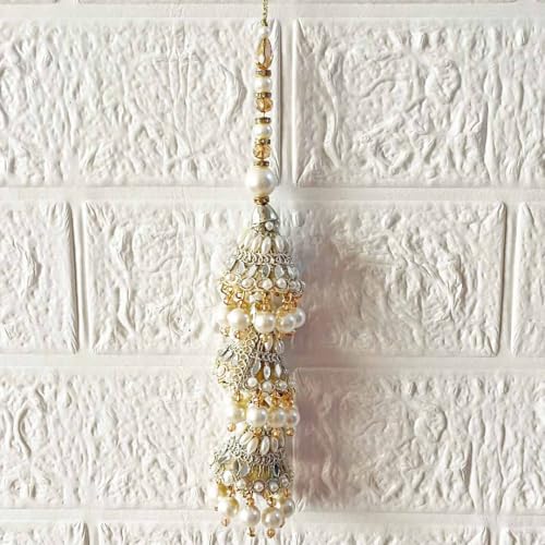 Image of Adikala Craft Store Handmade Ethnic Latkan Tassel Set of 2 for Saree Pallu, Blouse, Suits, Dupatta, Lehenga Decor (Silver 3L D2)