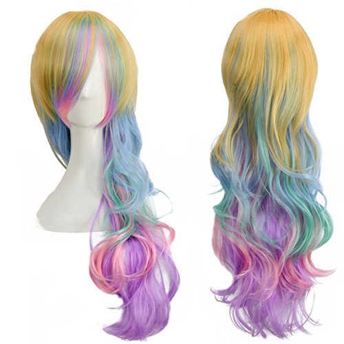 B-G 24 Inches High Quaility Colorful Long Curly Wavy Heat Resistant Synthetic Hair Wigs For Women Cosplay Party Wigs Lolita wigs (Multi-colored) + 1 Free Wig Cap WIG087