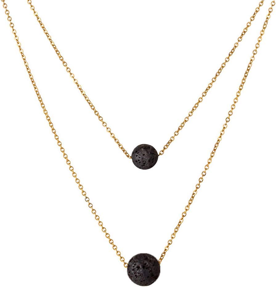 SIVITE Lava Rock Stone Beads Pendant Essential Oil Diffuser Multilayer Necklace Aromatherapy Jewelry for Women