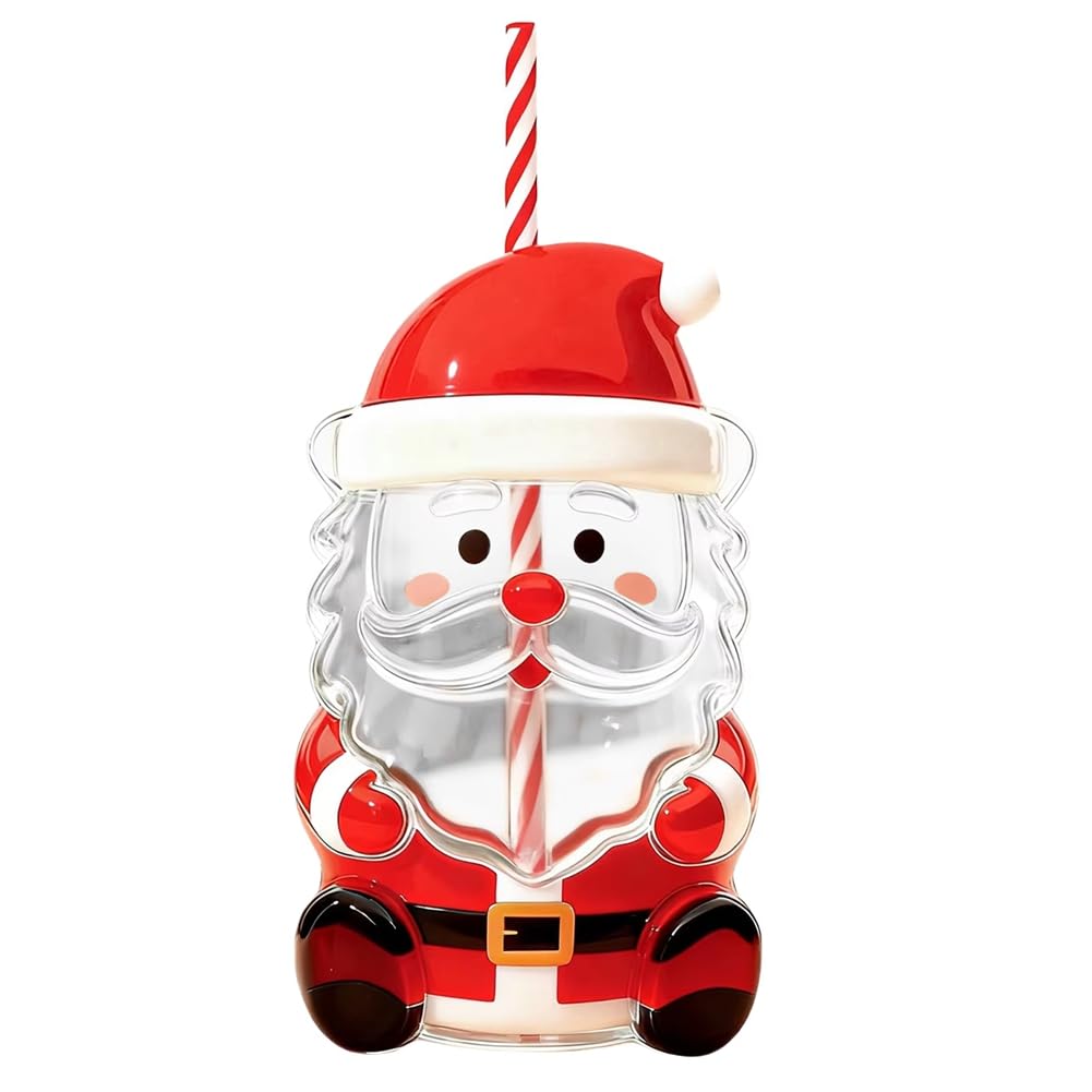 Hndhbfgrt Reusable Holiday Tumbler Water Bottle Glass Jar Transparent Cold Cup with Straw for Christmas for Milk Juice Coffee Tea