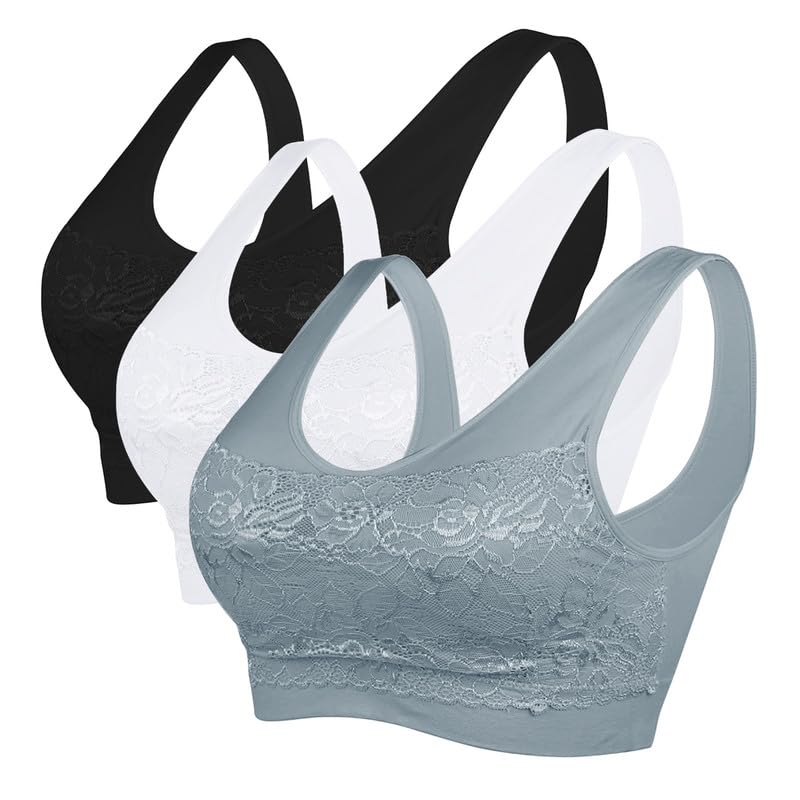 Image of Litthing Lace Bralettes for Women Padded Sports Bra Seamless Plus Size Tank Tops Wirefree Comfort Yoga Cami T Shirt Bras