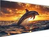 Delphin Malen Nach Zahlen Erwachsene Groß 60x120cm,Malen Nach Zahlen mit Rahmen Sonnenuntergang,Kreativ Set für Erwachsene,DIY Handgemalt Ölgemälde Leinwand Kit mit Pinseln Acryl,Home Dekor LE-147