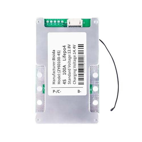 Bisida 4S BMS 12,8V 100A LiFePO4 PCB-Schutzplatine mit Balancerleitung und NTC, gemeinsamem Anschluss, zehn Schutzfunktionen, Lithium-Eisenphosphat-Batteriemanagementsystem, LiFePO4 BMS