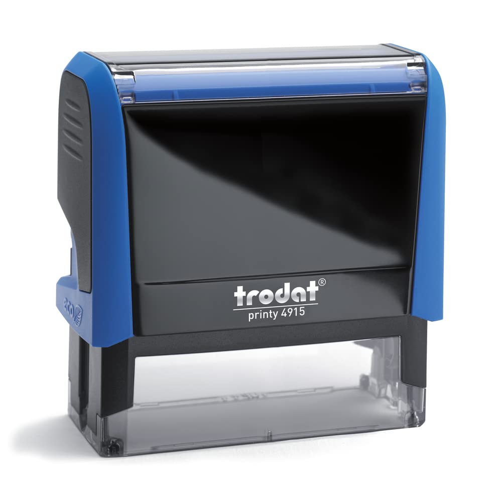 Trodat Printy 4915 Timbro Personalizzato Autoinchiostrante, max 6 Righe, Dimensione Impronta 70x25 mm, Colore Timbro Blu, Cartuccia Inchiostro Rosso, Ideale per Uffici, Aziende, Medici, Insegnanti