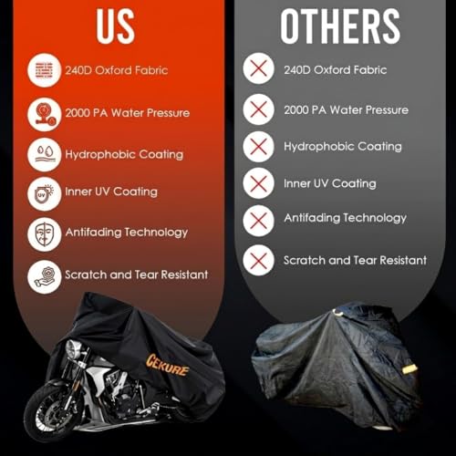 Image of Your Ride! Heavy Duty Motorcycle Cover Waterproof Outdoor 210D Oxford Fabric with Heat Sealed Seams Ultra Waterproof Fits up to 88.6 inch All Weather Motorcycle Cover for Sport Bike with Carry Bag
