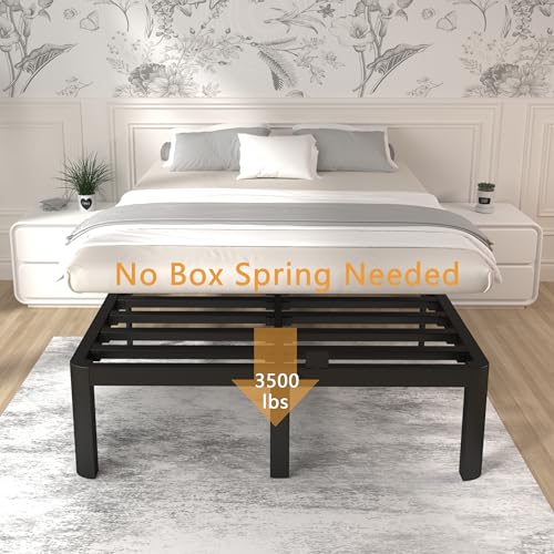 Image of ITIMIDI 14 Inch King Bed Frame, Platform Bed Frame King Size, No Box Spring Needed, Heavy Duty Steel Slat Support and DIY Headboard, Safety Design with Rounded Corner Legs, Noise Free, Black
