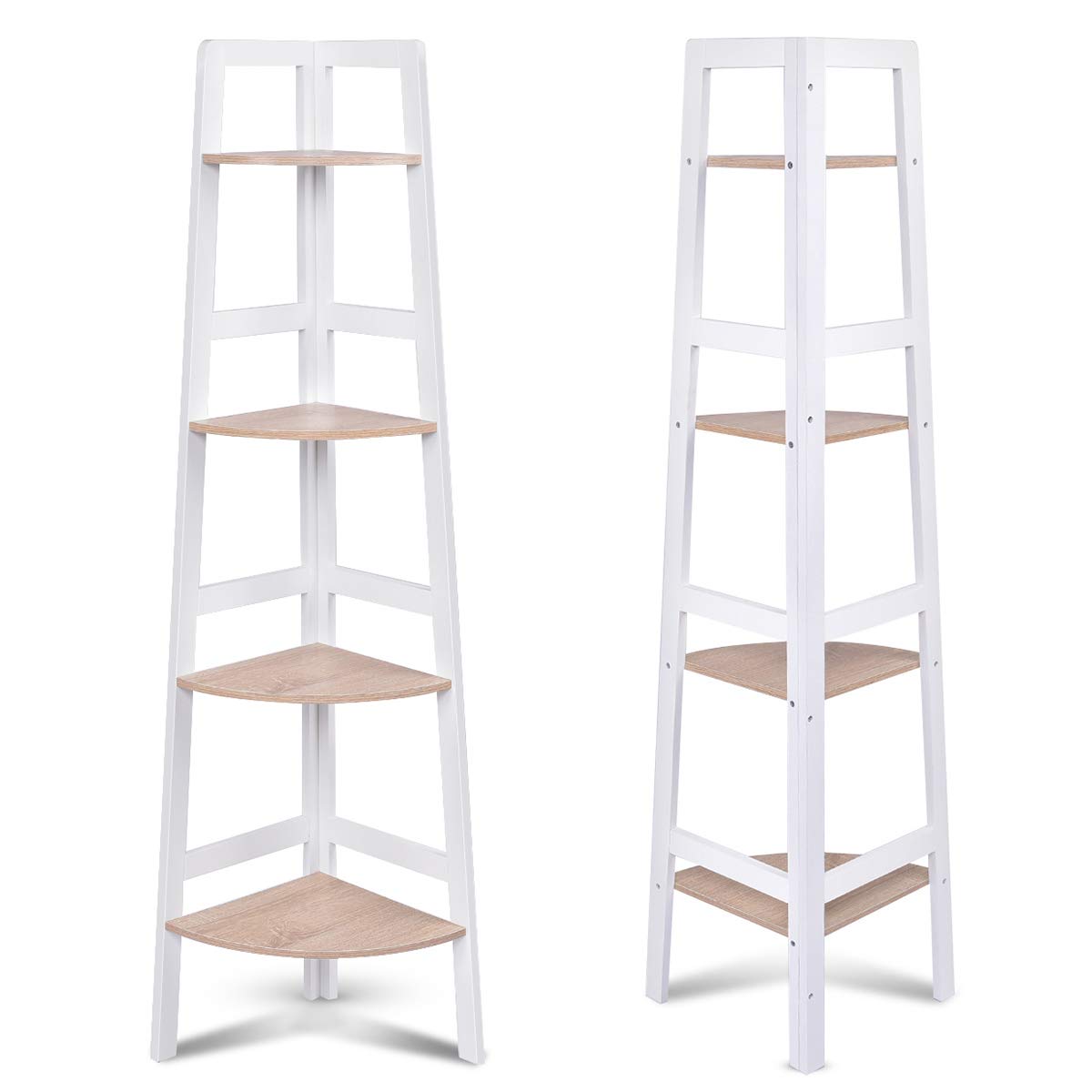 COSTWAY Etagère d'angle Meuble d'angle en MDF avec 4 Etagères Bibliothèque Etagère de Coin pour Cuisine, Chambre, Salon, Bureau