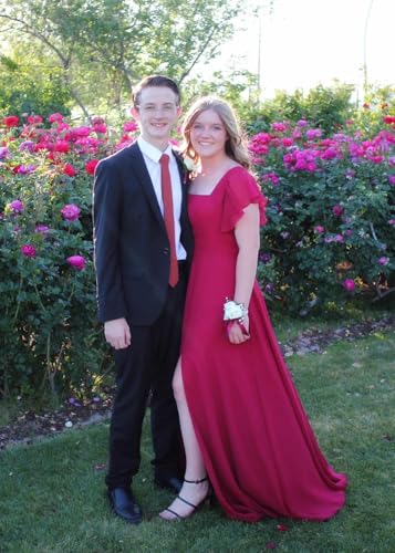 Women's Chiffon Fall Bridesmaid Dresses with Silt Ruffle Sleeve A Line Long Formal Party Dress 20254