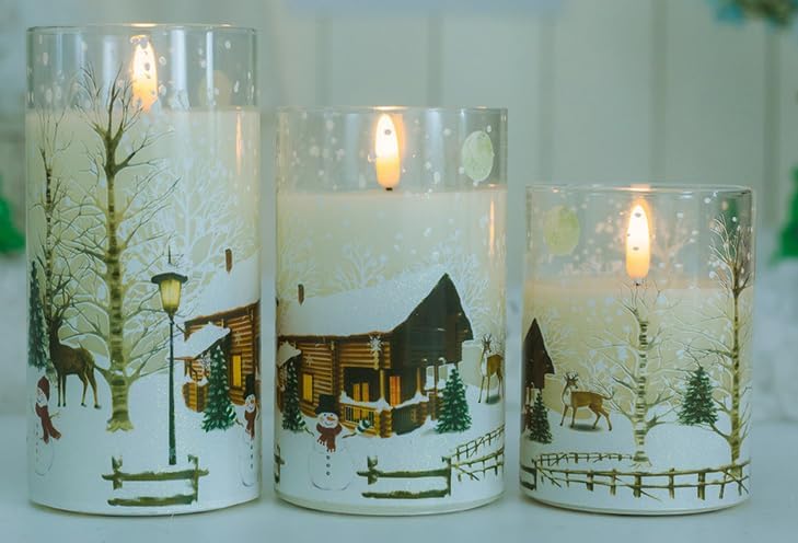 Miniatura 3 de CHIJIRE Velas de cristal de Navidad sin llama parpadeantes blancas con batería de 3 velas LED de cera real para ventana (muñeco de nieve)