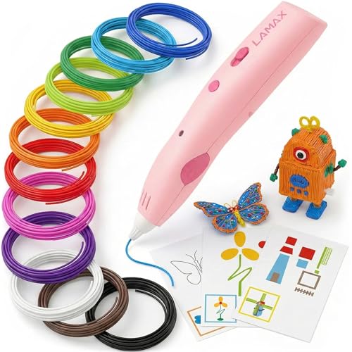 LAMAX ArtKid1 3D Stift für Kinder kabelloser 3D-Druckstift mit TouchSafe 37 m 12 PCL-Filamentfarben USB-C 2 Geschwindigkeiten 2 Temperaturstufen kreatives Geschenk für Mädchen & Jungen (Rosa)