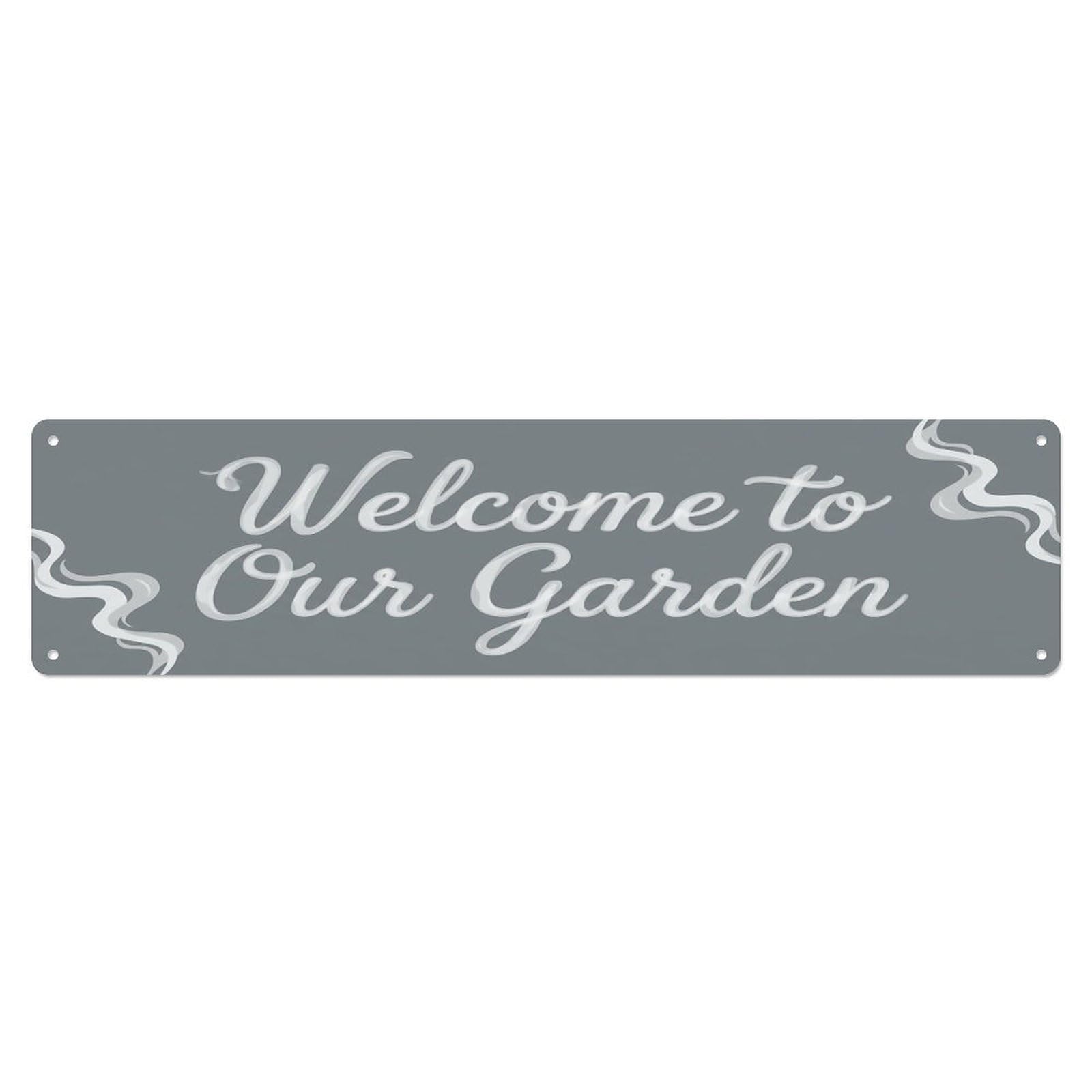 Vintage Welcome to Our Garden Smoke Gray Metal Tin Sign