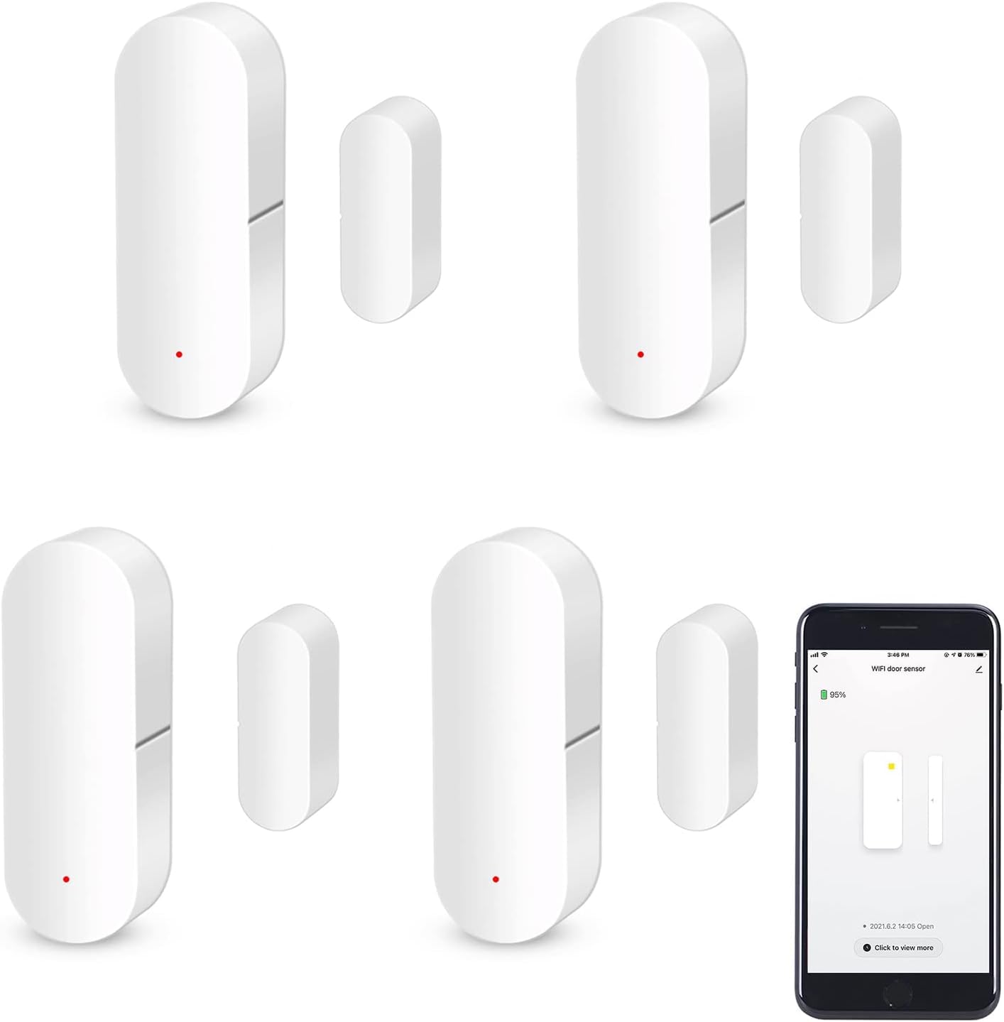 Sensore porta WiFi, sensore di contatto intelligente finestra, sensore di contatto wireless, allarme per porta finestra, compatibile con Alexa e Google Assistant, nessun hub necessario,4 Pack