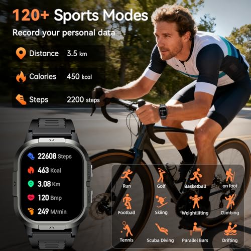 Smart Watch for Men Fitness Tracker: Make/Answer Call Military Smart Watches for Men Digital Watches Heart Rate Monitor Waterproof Running Smartwatch Android Phones iPhone Samsung Compatible 2 Bands - Image 4