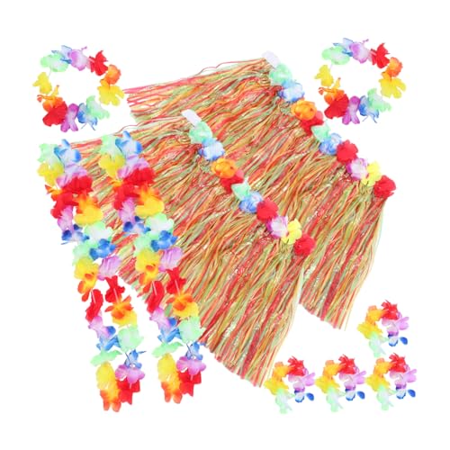KOMBIUDA 2 Sets Hula Garland Set Hawaii Costumes Luau Party Garland Beach Hula Skirt Hula for Festival Hawaii Themed Prop Party Supply Hawaiian Leis Luau Party Supplies Cloth Colorful