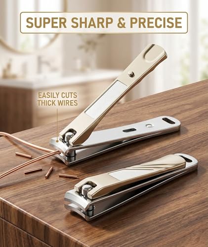 Image of 3Pcs Nail Clipper Set for Adults and Seniors, Professional Grooming Kit with Angled Design for Thick Nails, Champagne Gold, Nail Care Tools with Wide Opening and Nano File
