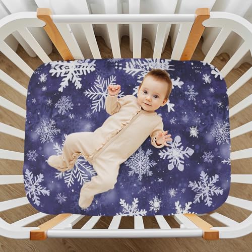 Image of Caikeny Fitted Crib Sheet for Boys Girls Purple Snowflakes Sliver Xmas Baby Crib Sheets Bassinet Sheets Crib Mattress Bed Sheets for Toddler Newborn Infant 27 x 39 in