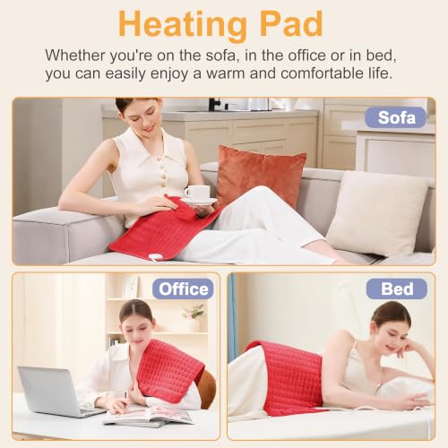 Image of Heating Pad,Electric Heating Pads,Heating Pad for Back,Red,24x12 Inch | Heating Pads for Shoulder,Neck,Abdomen,Knee,Arms,Legs,Heat Pad for Birthday Father Mother Gift Women Men,6 Heat Settings