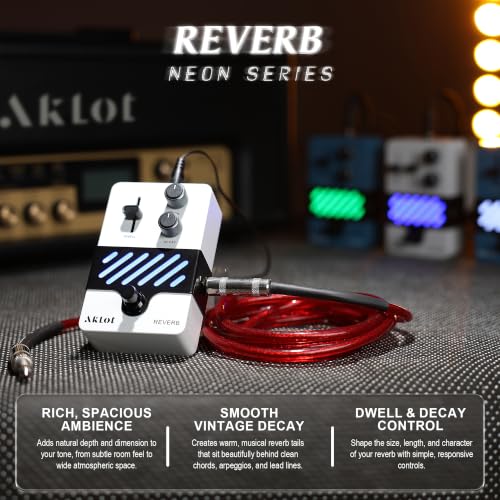 Image of AKLOT Reverb Electric Guitar Pedal: From Subtle Room Ambience to Expansive Hall & Shimmer Tails, Dynamic Touch-Responsive Decay, Mix & Decay Controls, Mini Guitar Pedal with True Bypass, NEON Halo
