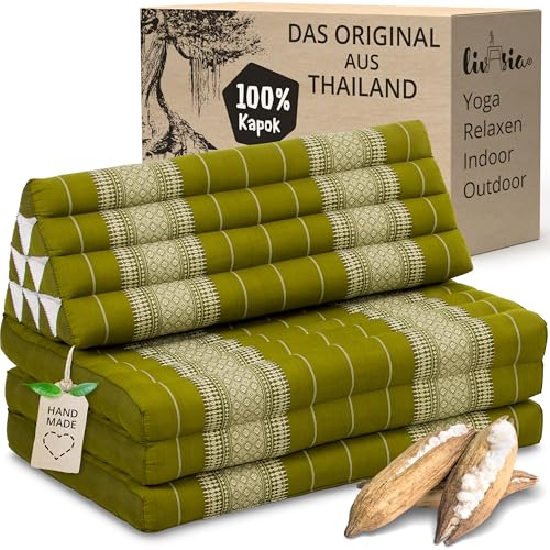 livasia Thaikissen 3 Auflagen für Paare XXL - 190x80x8cm - Dreieckskissen Klappmatratze, extrabreit Kapok, Rückenkissen faltbar, Thaimatte zum...