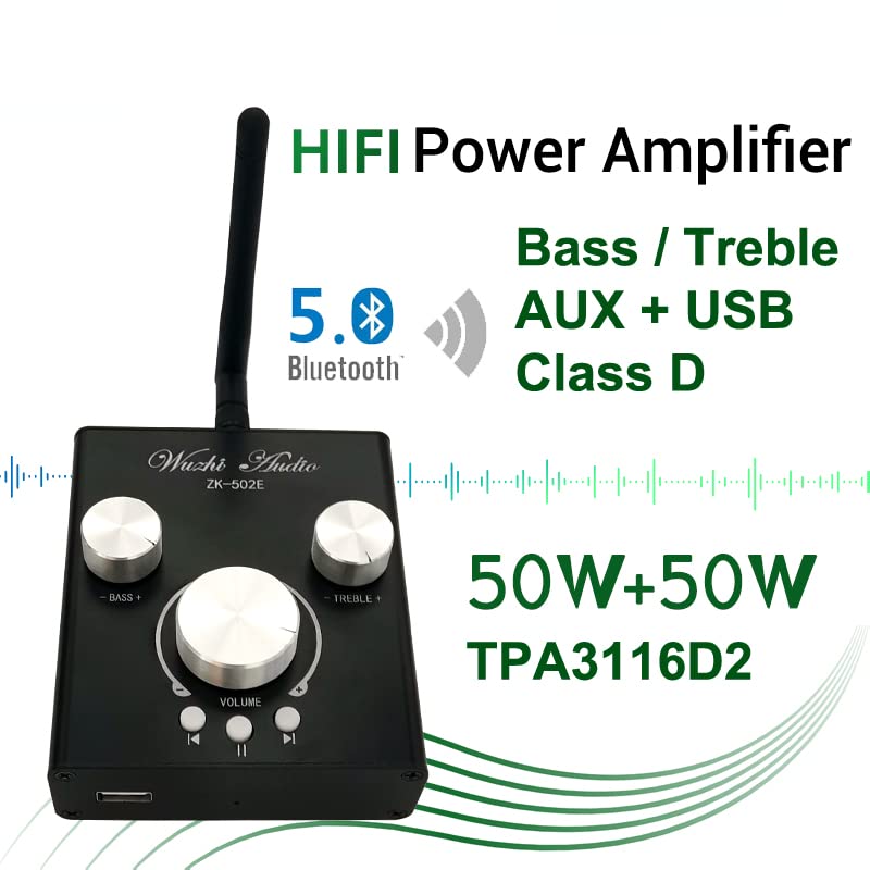 TPA3116D2 2 * 50W Bluetooth 5,0 Amplificador de Potencia de Audio estéreo HiFi Clase D Digital TPA3116 Ecualizador USB Mini Amplificador de música